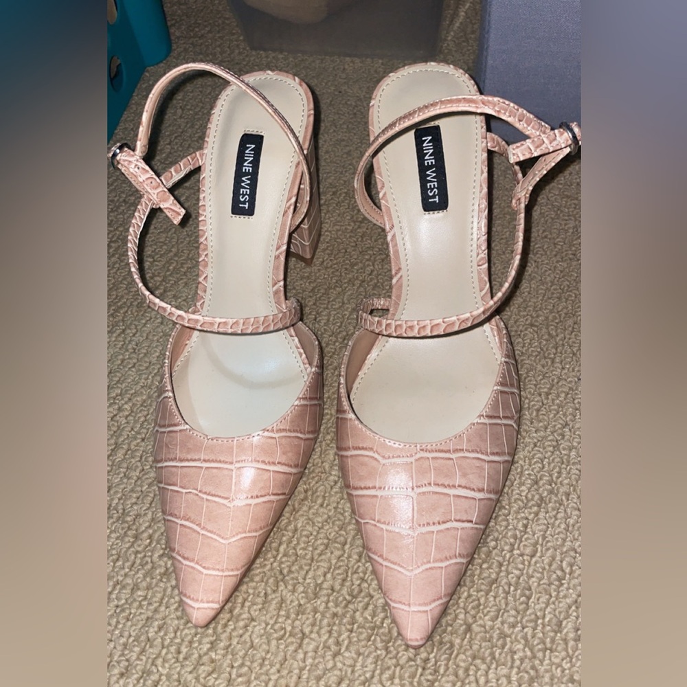 Nine West nude snake strappy kitten heel
